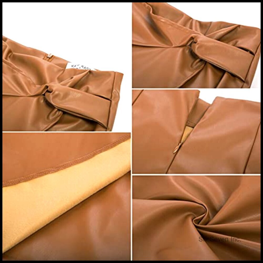 Faux Leather High Waist Wrap Midi Pencil Skirt for Business Casual - Picture 4 of 7